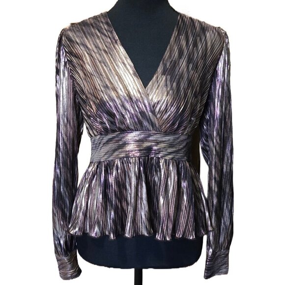 BCBGMaxAzria Metallic Crop Top Small NWT Purple Silver Clubwear Festival Party - Picture 2 of 8
